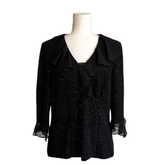 Alex Evenings Black Sparkle Blouse with Ruffle Detail - Picture 1 of 12